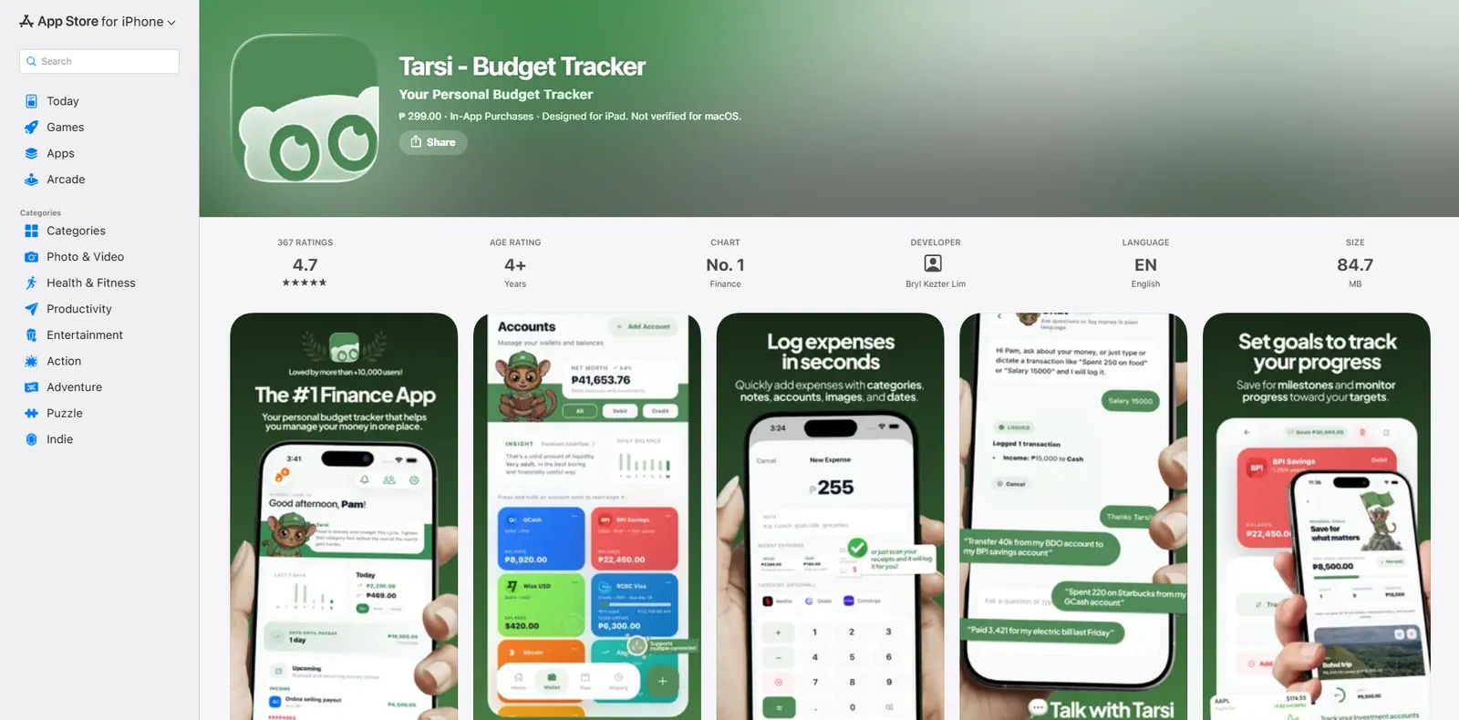 Tarsi, Budget Tracker