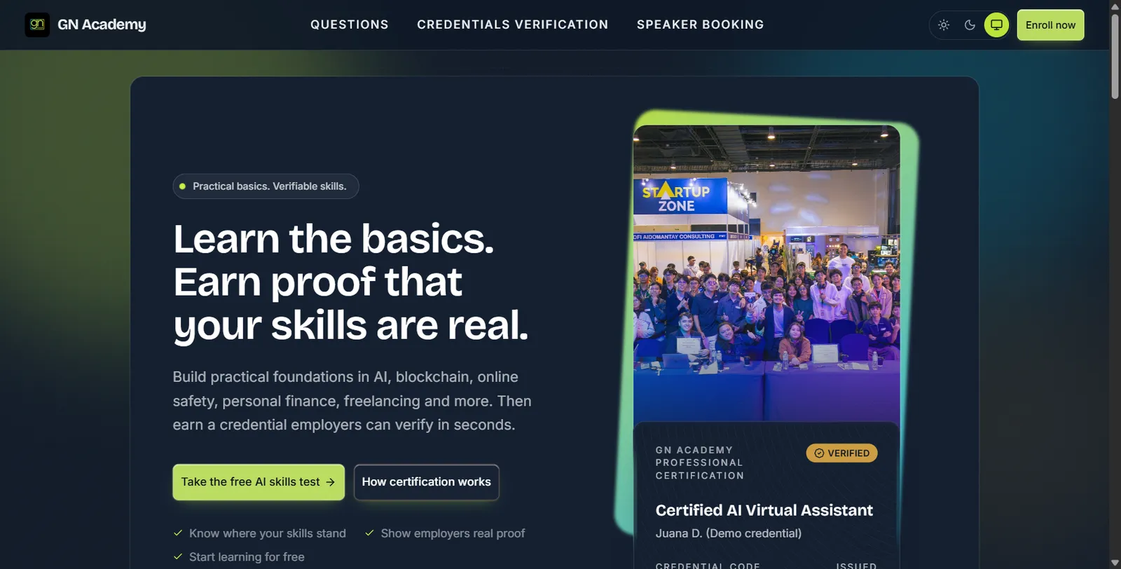 Screenshot of the GN Academy website homepage