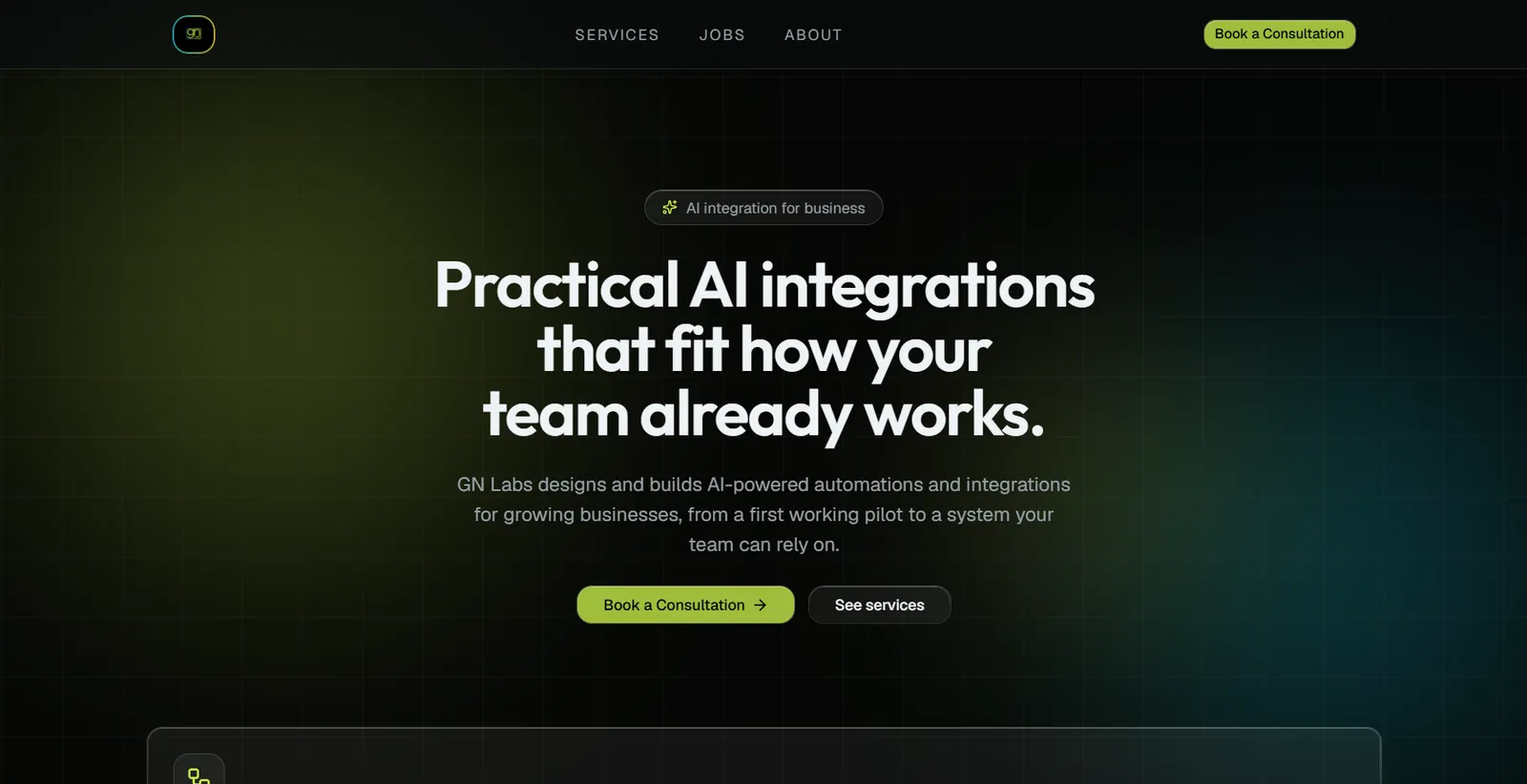 Screenshot of the GN Labs website homepage