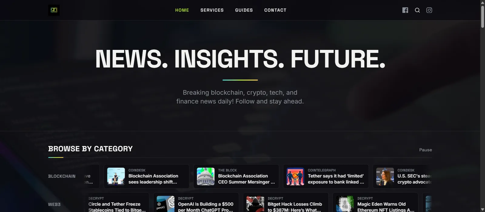Screenshot of the GN Media website homepage