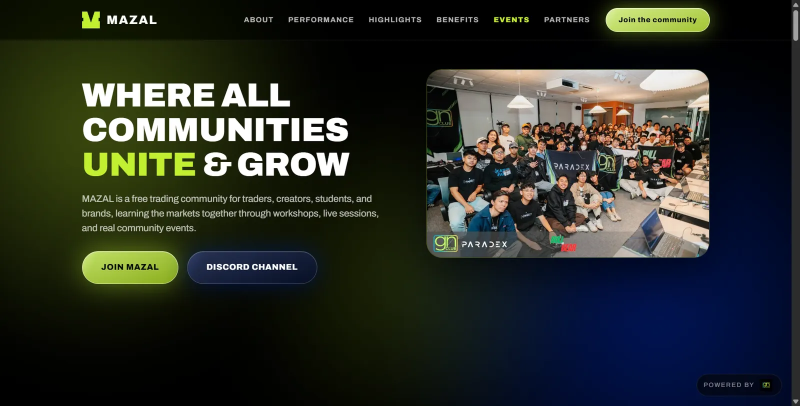 Screenshot of the MAZAL Community website homepage